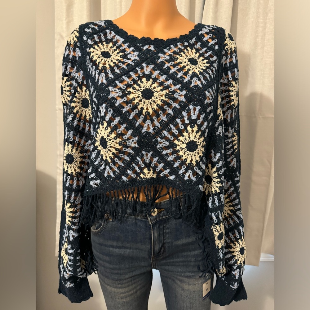 Cool House of Harlow 1960 one size poncho style sweater with armholes blue white - Picture 1 of 6